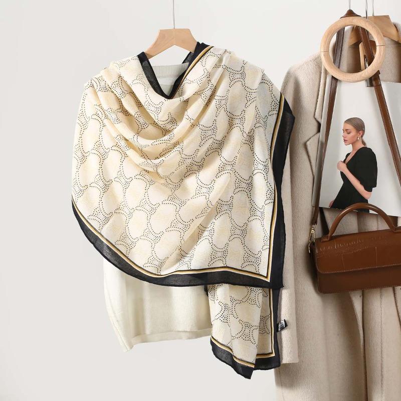 New cotton and linen feel simple color matching letter O scarf fashion travel sunscreen yarn