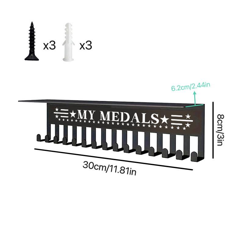 Heavy-Duty Metal Awards Trophy Display Stand Medal Hooks Wall Mount Organizer Medal Storage Holder Display Home Office Decor