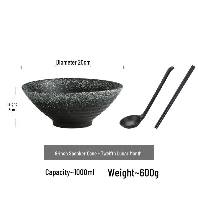 Japanese Ceramic Ramen Bowl Set: Large Retro Conical Hat Design Soup & Noodle Bowl with Plate