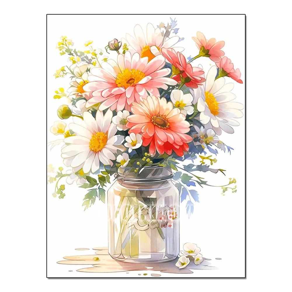 Full Flower Series Diamond Painting Tulip Daisy Diamond Mosaic Embroidery Art Watercolor Picture Handmade Home Decoration Diy