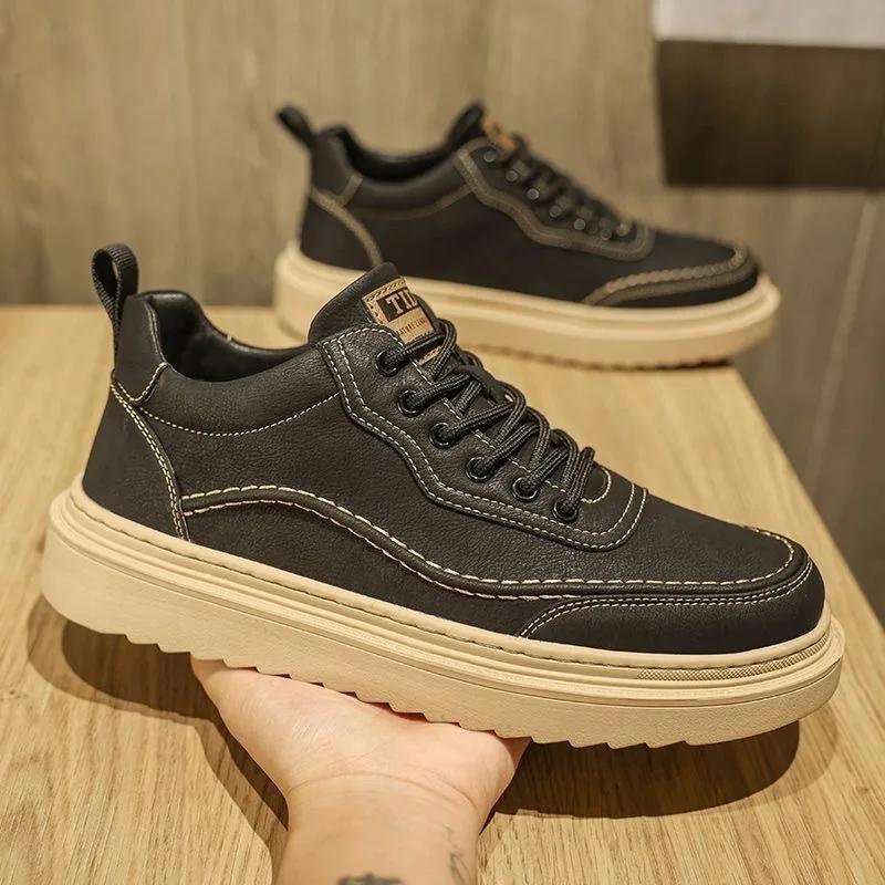 Leather Mens Casual Shoes High Quality Men Sneakers Soft Comfortable Men Board Shoes Wear-resistant Non-slip Male Platform Shoes