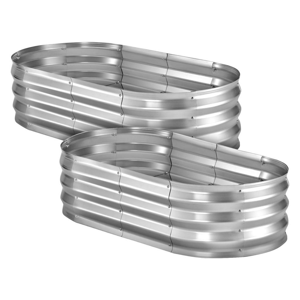 2 Pack Galvanized Raised Garden Beds, 1200 X 600 X 300 Mm, Oval Metal Planter Boxes Kit Outdoor, Bottomless Elevated Garden Box with Gloves, Alu-Zinc,