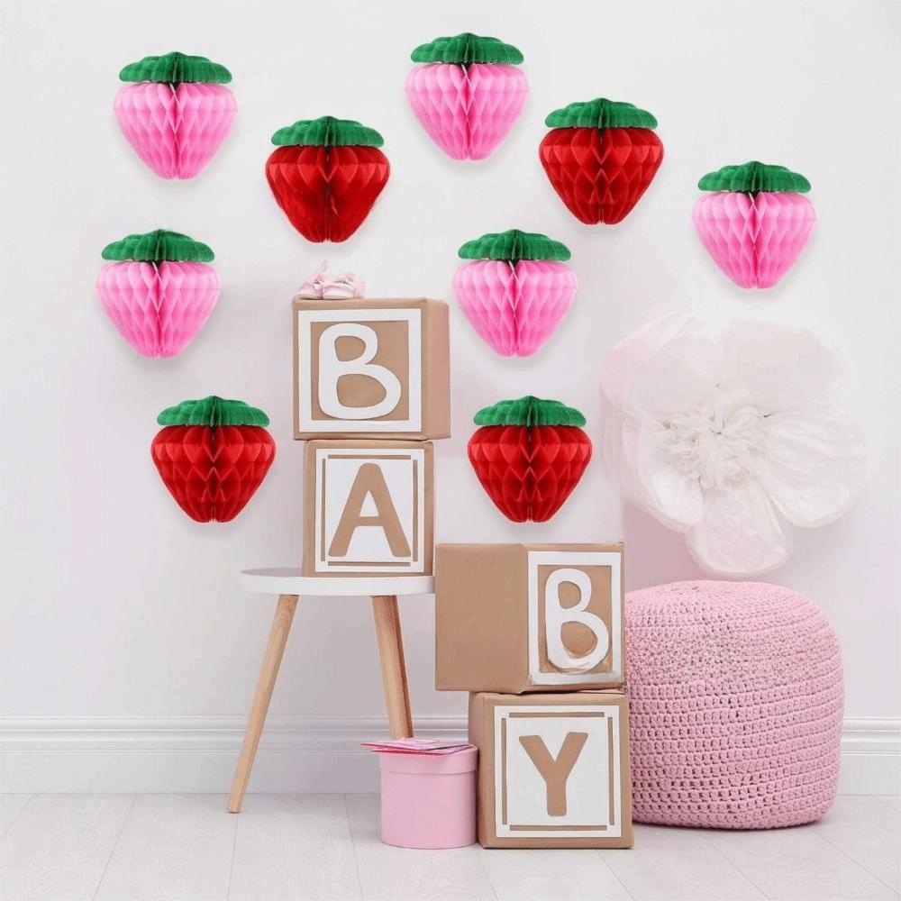22PCS Red&Pink 3D Paper Flower Tissue Hanging Decoration Honeycomb Flower Paper  Wedding Festival