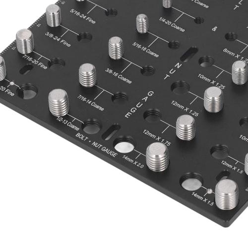 Bolt and Nut Thread Checker, Aluminum Alloy Thread Identifier, 28-Hole Metric and American Thread Identification Board with Work Gloves and Inch/Centi