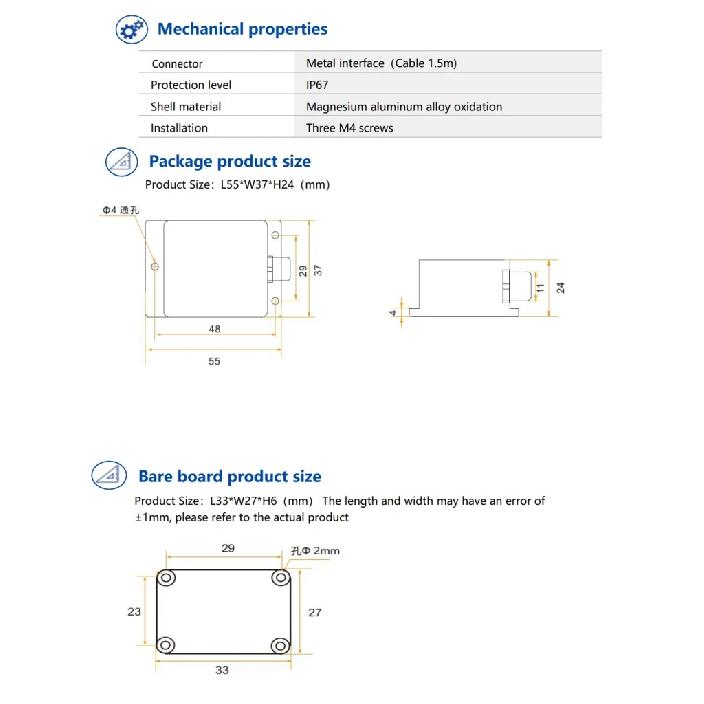 BW-VG57 Dynamic Tilt Angle Sensor Accuracy 3 / 0.3 Resolution 0.01 Pitch 90 Roll 180 Inclinometer RS232 RS485 TTL Modbus 5V-12V