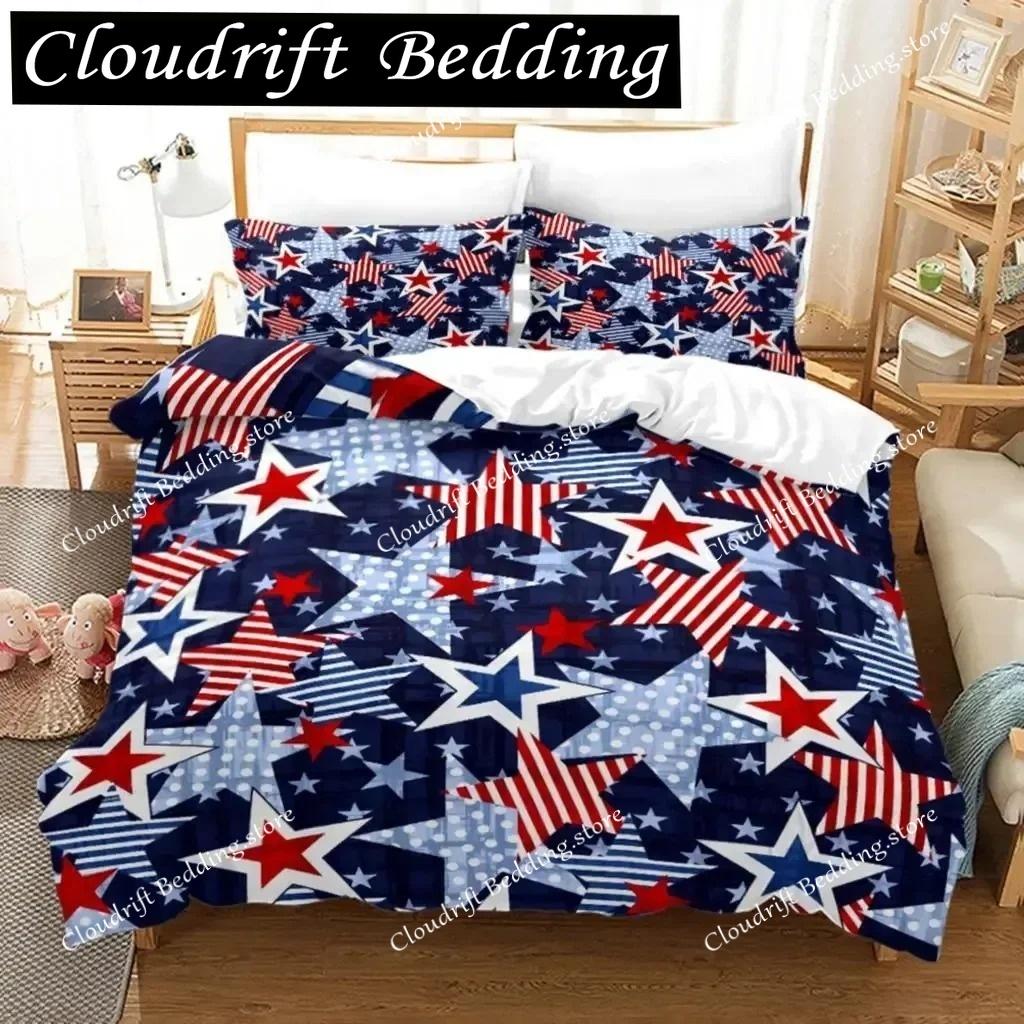 3D Print American Flag Duvet Cover Set Microfiber Decor Bedding Set Independence Day Freedom Theme Quilt Cover for Teens