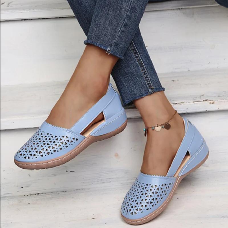 Women's Sandals  Summer Handmade Ladies Shoes Leather Breathable Sandals Women Flats Retro Style Cusomized Support Slipper