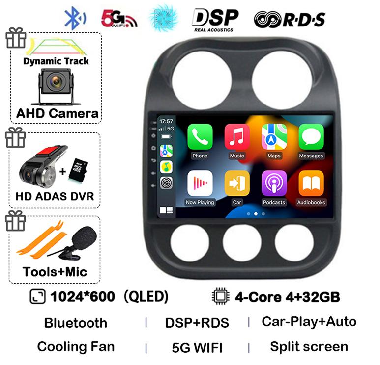 Android 14 Carplay Auto Car Radio For Jeep Compass Patriot 2010 2011 2012 2013 2014 2015 2016 GPS Multimedia Stereo Player QLED