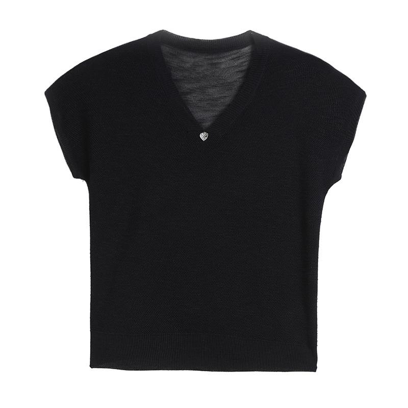 

Вязаный топ из ледяного шелка с V-образным вырезом и рукавами-крылышками большого размера - Легкий летний топ для женщин One Size