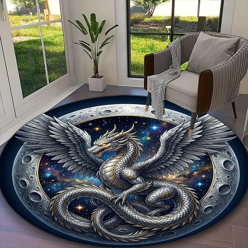 Evil Dragon Print Round Rug, Multi-functional Office Chair Sofa Carpet, Easy Clean Carpet for Home and Living Spaces