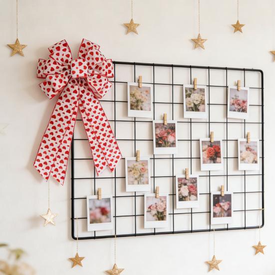 Valentine's Day Bow Heart Wreath Red Heart Christmas Tree Topper Bow Tie Decor for Romantic Party Home Celebration