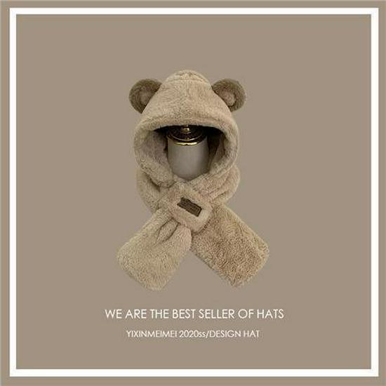 

Korean Cute Bear Ears Hat, Scarf & Gloves Set - Warm Plush 3-Piece for Cold Weather & Cycling M (56-60cm)