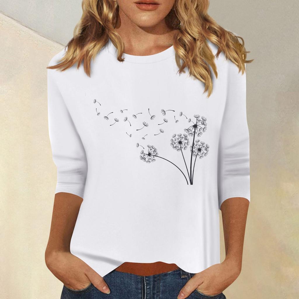 Damenmode, lässig, bedruckt, sieben Ärmel, Rundhalsausschnitt