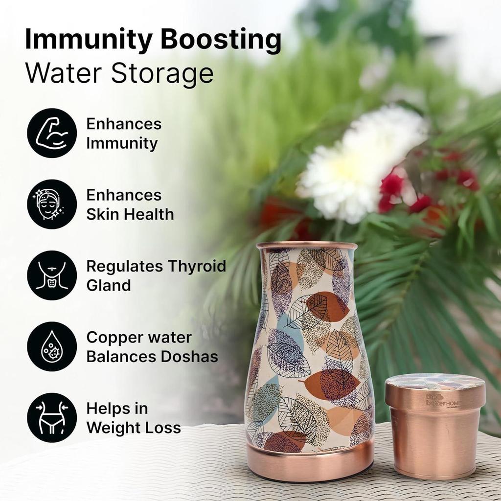 Pure Copper Water Bottle 950ml | With Copper Glass In Lid | | Antibacterial | Elegant Design | Bedside & Kitchen Use | Gift Option