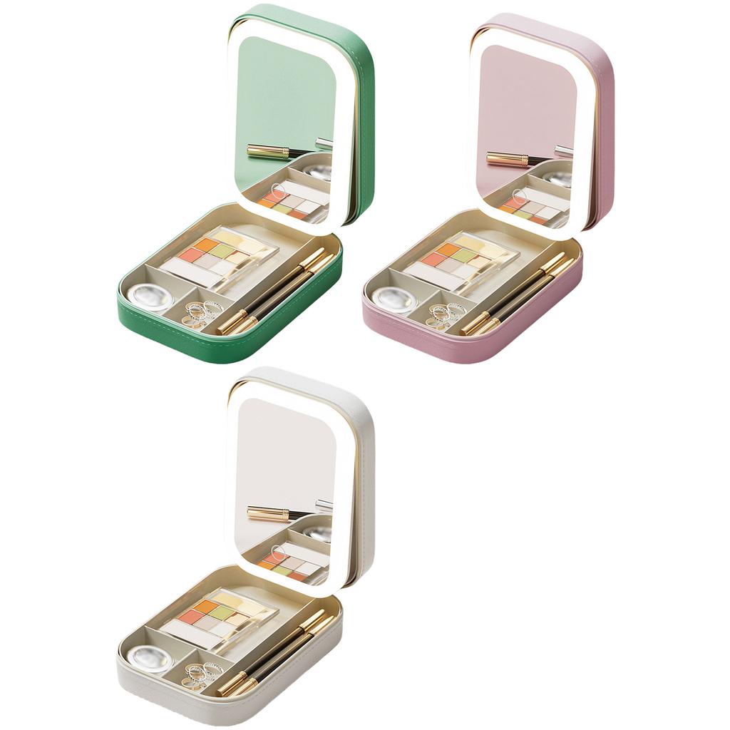 Portable Jewelry Case With LED Lighted Makeup Mirror Jewelry Storage Box With LED Mirror Essential Organizers