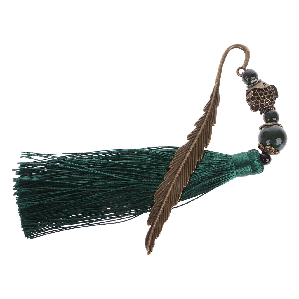Chinese Style Vintage Classic Metal Bookmark Tassel Beads School Office Supplies