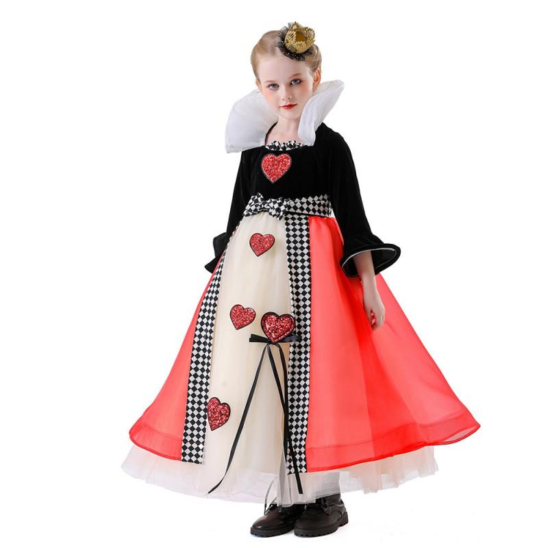 Alice In Wonderland Queen Of Hearts Costume Dress Women Kids Cosplay Party Halloween Fancy