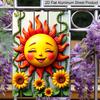 2D Flat, 1pc Trebalena Vintage Embossed Aluminum Sign "Charming Sunflower & Smiling Sun Metal Wall Art - Vibrant Design for Outdoor Garden Decor