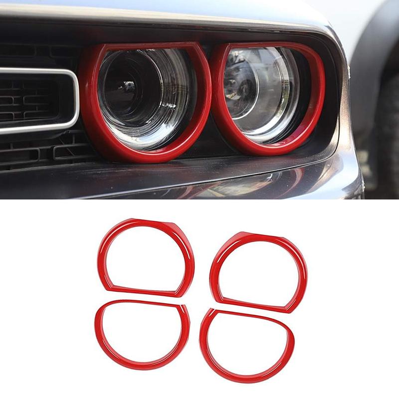 4 Pcs Car Front Headlight Surround Cover Lamp Light Decor For Dodge Challenger 2015 2016 2017 2018