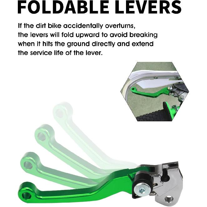 JFG RACING Dirt Bike Foldable Clutch Brake Levers,Clutch Lever Breakaway Levers For KX65 00-24/KX85 01-24/KX100 01-21/KX250 00-04/KX125 00-05/KX112