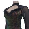 C7055 European & American Sequin Deep V Long Sleeve Mini Dress - Women's Fashion