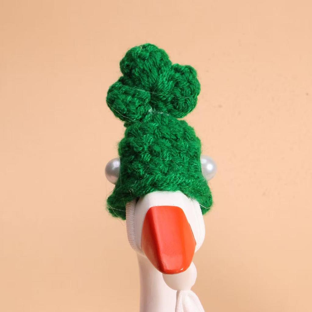 Christmas Goose Figurine Set with Hand-Crocheted Mini Pet Hats