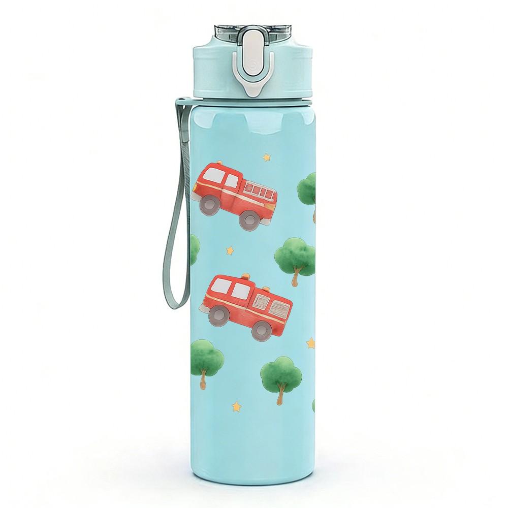 1PC Red Toy Truck Seamless Pattern 750ml Color Plastic Sports Water Bottle Leakproof Flip Straw Lid Suitable for Sports Office Home Use