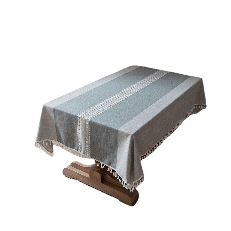 Flying Cat Coffee Striped Knitted Jacquard Rectangular Tablecloth Beige Fringed Cover
