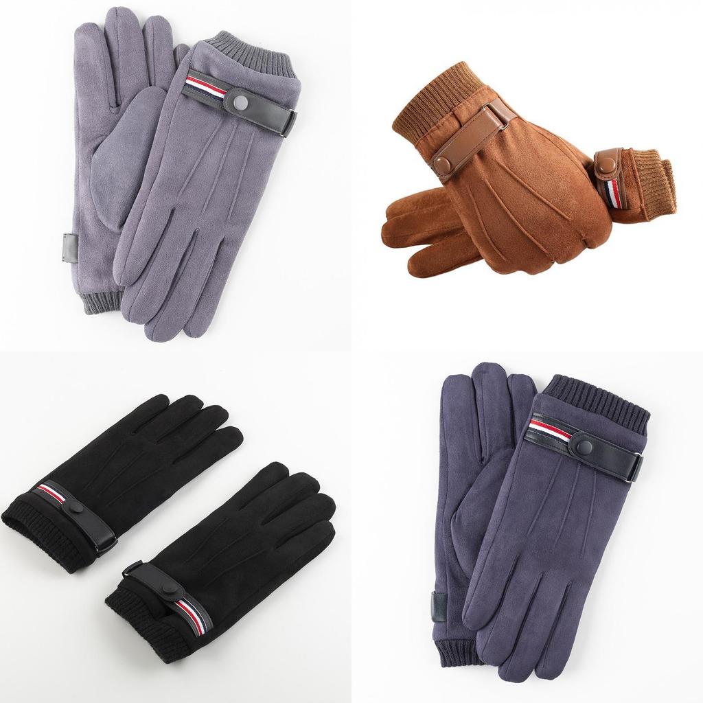 Winter Mens Thick Fleece Lined Leather Touchscreen Gloves For Outdoor Commuting