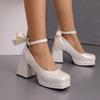 Women's Chunky Heels Platform Sandals with Bow Knot Ankle