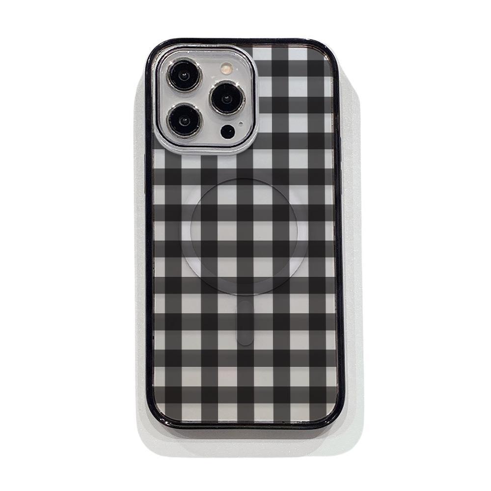 TK popular iPhone15 black and white plaid mobile phone case Apple 17 anti-drop magnetic transparent mobile phone case 14promax