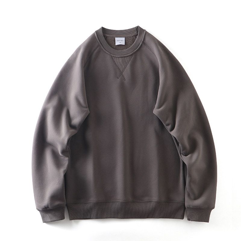 Retro Heavyweight Raglan Sweatshirt for Men, Autumn and Winter Style, Fleece-Lined, Thickened, Hoodless Pullover, Export Quality Casual Jacket