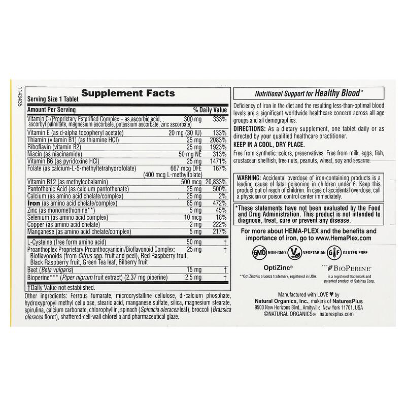 Hema-Plex®, Iron with Essential Nutrients for Healthy Red Blood Cells , 10 Slow Release Tablets
