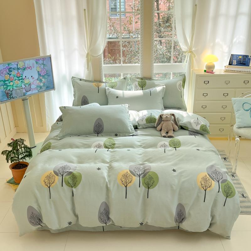 100% Cotton Bed Four-piece Set Skin-friendly Breathable Quilt Cover Bed Sheet Pillowcase Set Pastoral Small Flower