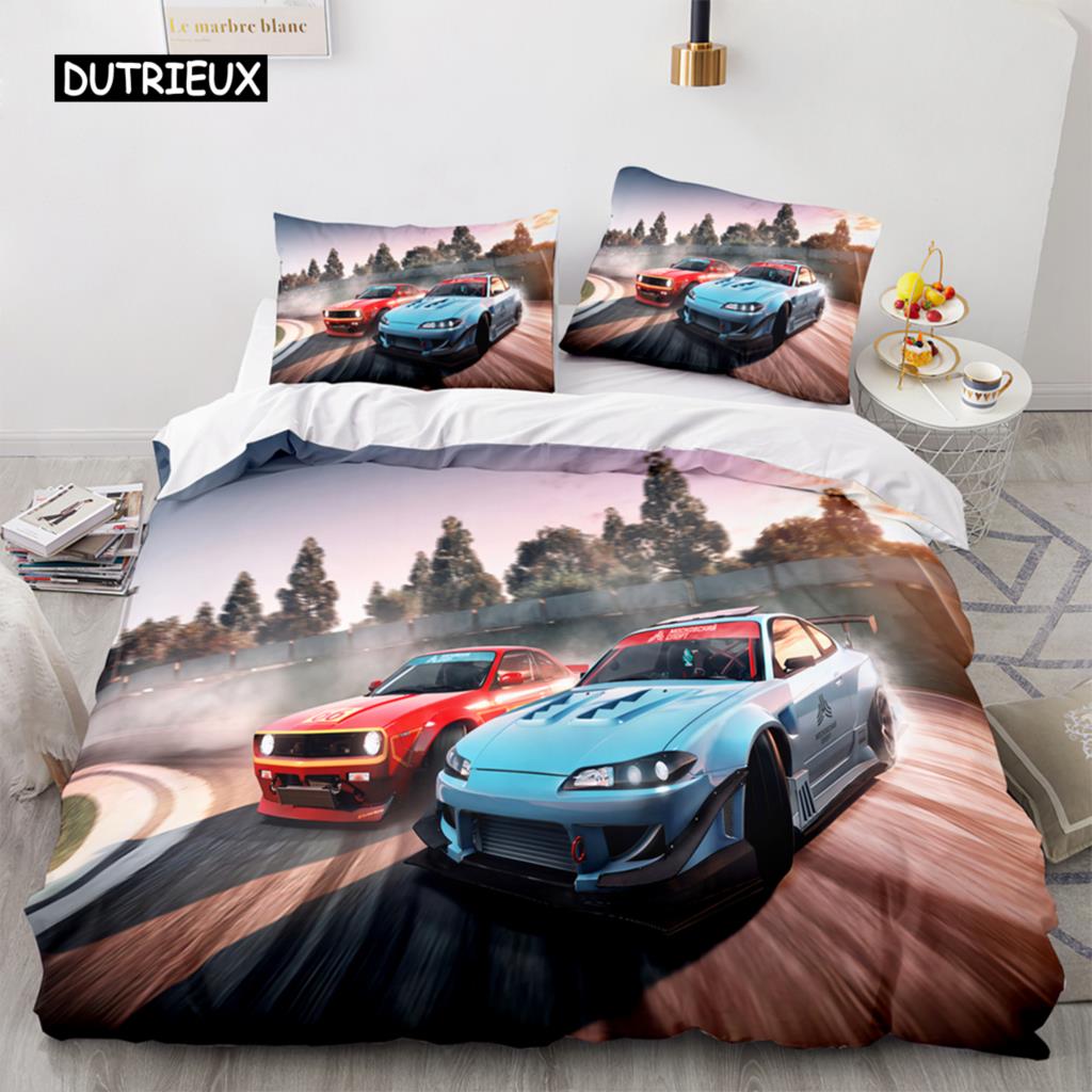 

Racing Car Printed Duvet Cover with Pillowcase Bedding Set Single Double Twin Full Queen King Size 2/3pcs Polyester Quilt Cover EU single(135x200cm)