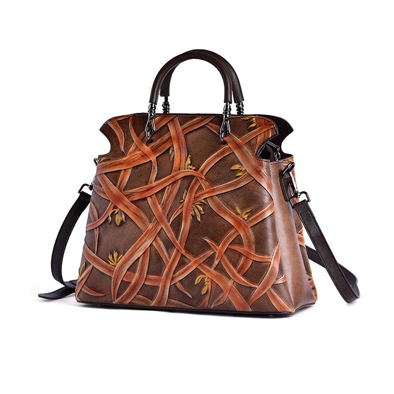 Dámské kabelky z pravé kůže Vintage kabelky Tašky přes rameno z embosované hovězí kůže Módní kabelka Crossbody