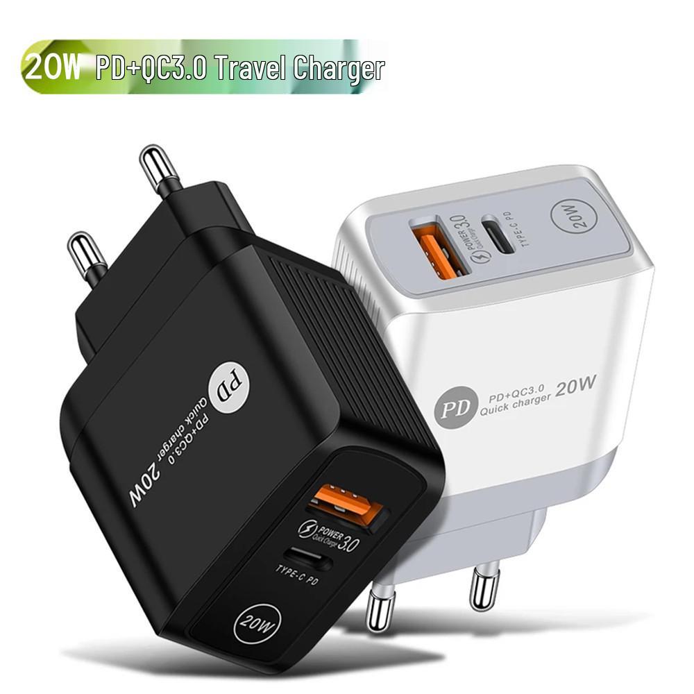 

QC3.0+PD20W Mobile Phone Charger, EU/UK Plug, Fast Charging 20W Travel Adapter 20W EU Black (Round Pins)