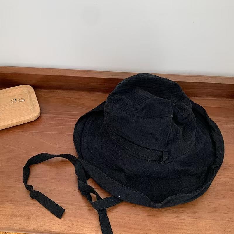 Cotton And Linen Japanese And Korean Spring/Summer Versatile Hat Strap Drawstring Lightweight Fisherman Hat Sun Hat