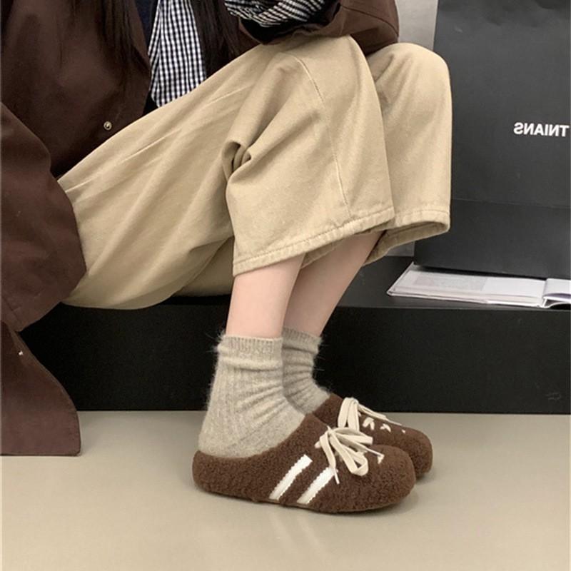 Mao Mao Slippers Women's 2025 Autumn and Winter Internet Celebrity Lamb Wool Lace-up Bag Head Cotton Mop Outer Wear Plush Lazy Mao Mao Shoes