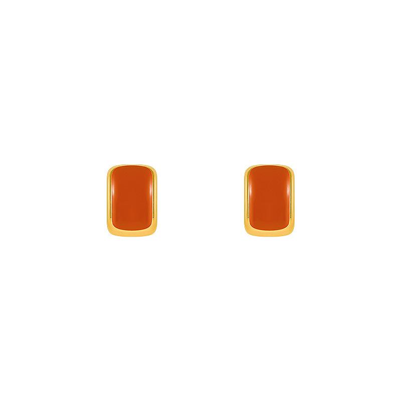 Silver needle dripping oil square geometric earrings Hong Kong style retro temperament stud earrings niche simple design earrings women