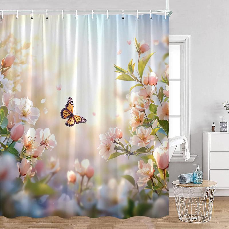 Red Roses Floral Shower Curtain Romantic Flower Plant Love Romance Bath Curtain Polyester Modern Bathroom Decoration with Hook