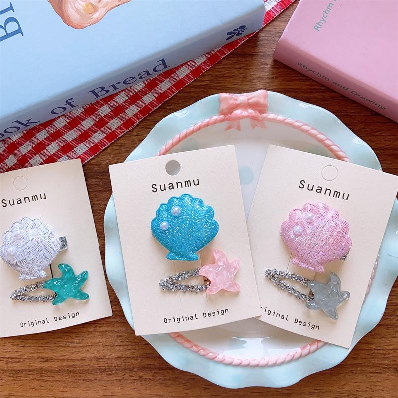 2 Stück/Set Seestern Muschel Kinder Haarspangen Kinder Pony BB-Klammern Sommer Süße Mädchen Haarnadeln Spangen Kopfschmuck Haarschmuck