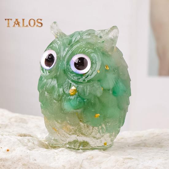 Ornament de bufniță din cristal natural Figurină de bufniță din rășină realizată manual cu pietrișuri de cristal în interior Ornament de bufniță colorată de colecție pentru decorarea interioară, vindecarea Reiki