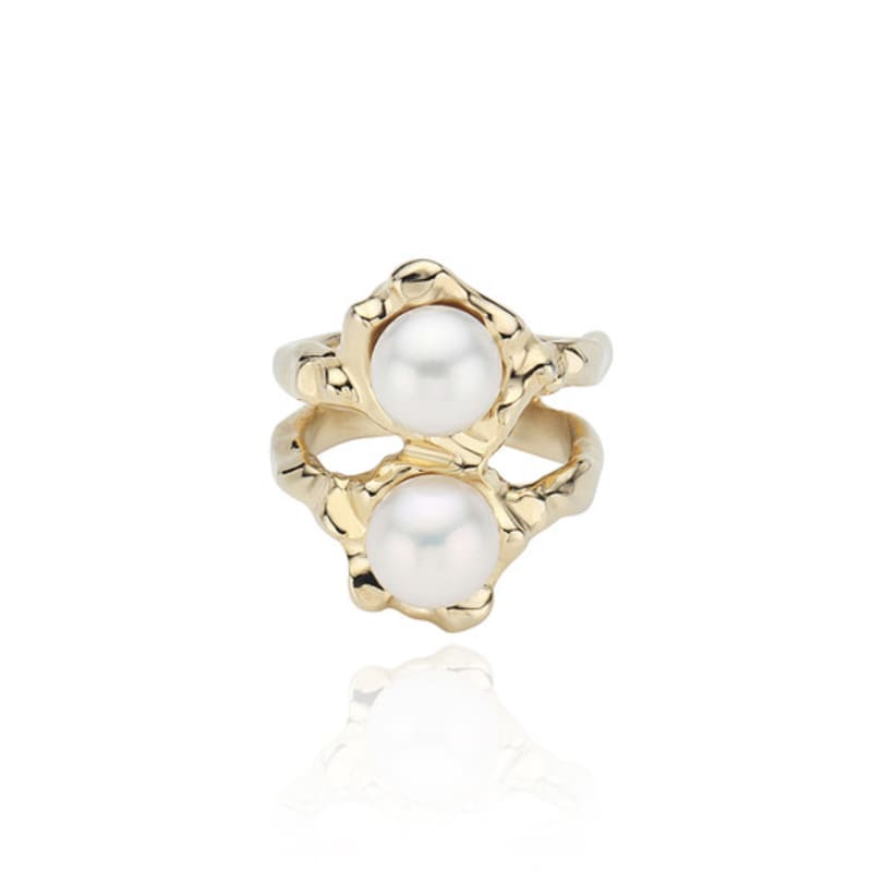 POPPI Silver double pearl wave ring