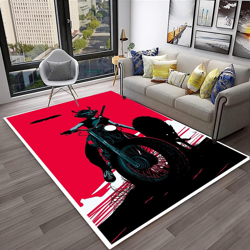 3D Retro Motorrad Vintage Teppich für Zuhause Wohnzimmer Schlafzimmer Spielzimmer Sofa Fußmatte Dekor, Kinderteppich Rutschfeste Bodenmatte