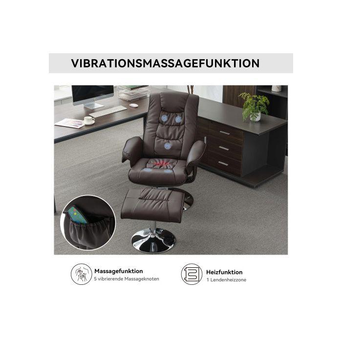 Massage Armchair with PU Padding and Footrest, Equipped with a 5-point Massage Mechanism, Brown.