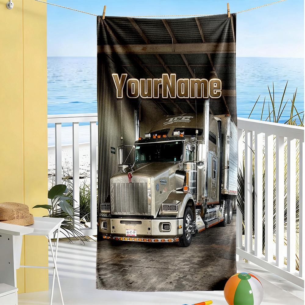 Kw Heavy Trucks Customize Text Beach Towel Quick-Dry Soft Microfiber Suitable for Swimming Gym Camping Yoga Vacation