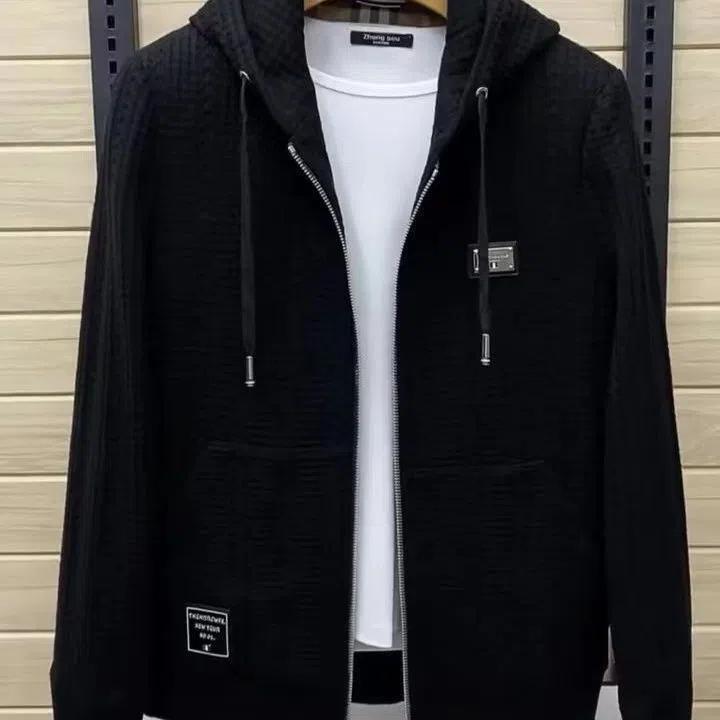 

Men s Autumn/Winter Striped Wool Coat: High-End, Versatile, Plus Velvet, Warm Casual Jacket XL (suggested weight 55-60 kg) чорний