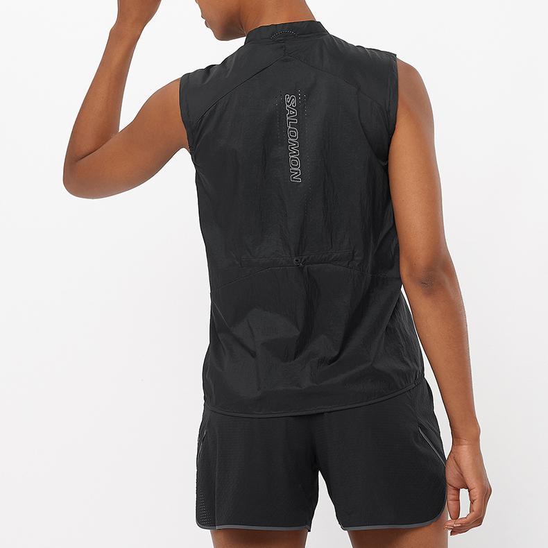 SALOMON Větrovka Sense Aero Větruodolná Teplá Kulatý výstřih Zapínání na zip Bez rukávů Dámská vesta Hluboce černá LC2204200