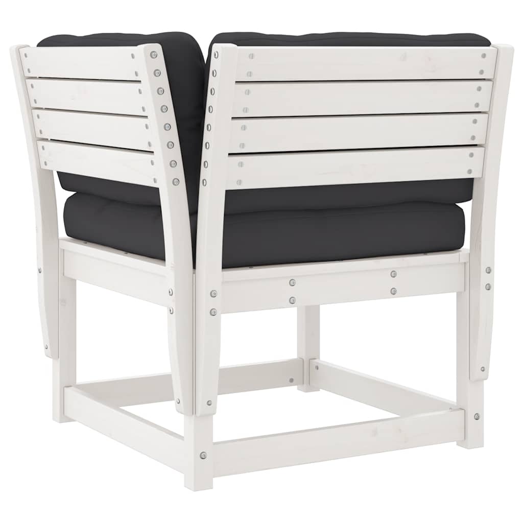 5 Piece White Garden Sofa Set with Cushions Solid Pine Wood